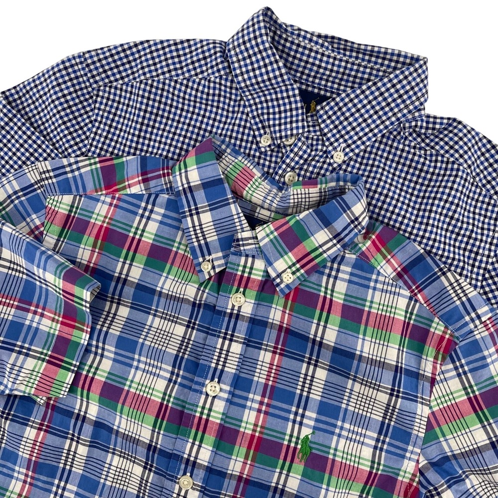 BUNDLE Ralph Lauren Button Down Shirt Plaid‎ Gingham Checkered Kids Size M